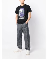 schwarzes bedrucktes T-Shirt mit einem Rundhalsausschnitt von A Bathing Ape