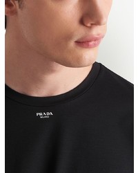 schwarzes bedrucktes T-Shirt mit einem Rundhalsausschnitt von Prada