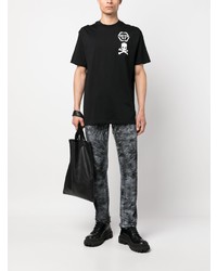 schwarzes bedrucktes T-Shirt mit einem Rundhalsausschnitt von Philipp Plein