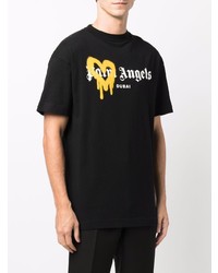 schwarzes bedrucktes T-Shirt mit einem Rundhalsausschnitt von Palm Angels