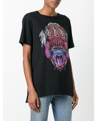 schwarzes bedrucktes T-Shirt mit einem Rundhalsausschnitt von Marcelo Burlon County of Milan