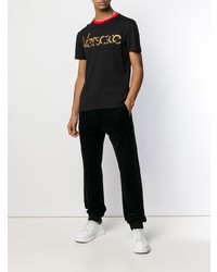 schwarzes bedrucktes T-Shirt mit einem Rundhalsausschnitt von Versace