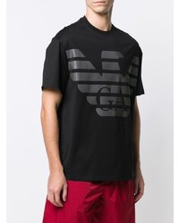 schwarzes bedrucktes T-Shirt mit einem Rundhalsausschnitt von Emporio Armani