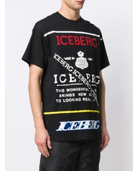 schwarzes bedrucktes T-Shirt mit einem Rundhalsausschnitt von Iceberg