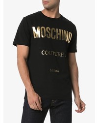 schwarzes bedrucktes T-Shirt mit einem Rundhalsausschnitt von Moschino