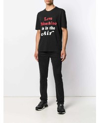 schwarzes bedrucktes T-Shirt mit einem Rundhalsausschnitt von Love Moschino