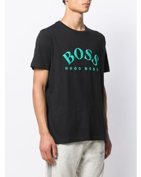 schwarzes bedrucktes T-Shirt mit einem Rundhalsausschnitt von BOSS HUGO BOSS