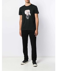 schwarzes bedrucktes T-Shirt mit einem Rundhalsausschnitt von Karl Lagerfeld