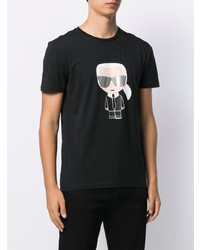 schwarzes bedrucktes T-Shirt mit einem Rundhalsausschnitt von Karl Lagerfeld