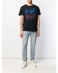 schwarzes bedrucktes T-Shirt mit einem Rundhalsausschnitt von Karl Lagerfeld