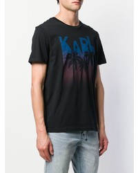 schwarzes bedrucktes T-Shirt mit einem Rundhalsausschnitt von Karl Lagerfeld