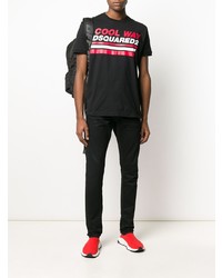 schwarzes bedrucktes T-Shirt mit einem Rundhalsausschnitt von DSQUARED2