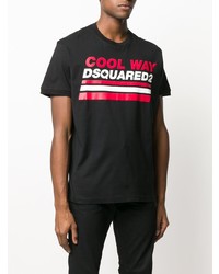 schwarzes bedrucktes T-Shirt mit einem Rundhalsausschnitt von DSQUARED2