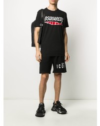 schwarzes bedrucktes T-Shirt mit einem Rundhalsausschnitt von DSQUARED2