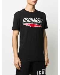 schwarzes bedrucktes T-Shirt mit einem Rundhalsausschnitt von DSQUARED2