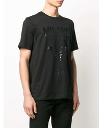 schwarzes bedrucktes T-Shirt mit einem Rundhalsausschnitt von Emporio Armani