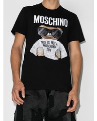 schwarzes bedrucktes T-Shirt mit einem Rundhalsausschnitt von Moschino