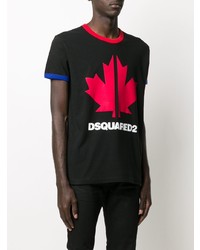 schwarzes bedrucktes T-Shirt mit einem Rundhalsausschnitt von DSQUARED2