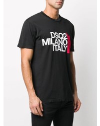 schwarzes bedrucktes T-Shirt mit einem Rundhalsausschnitt von DSQUARED2