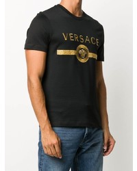 schwarzes bedrucktes T-Shirt mit einem Rundhalsausschnitt von Versace