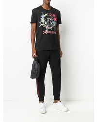 schwarzes bedrucktes T-Shirt mit einem Rundhalsausschnitt von Alexander McQueen