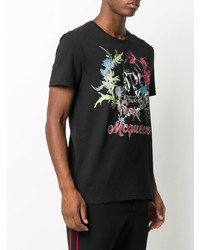 schwarzes bedrucktes T-Shirt mit einem Rundhalsausschnitt von Alexander McQueen