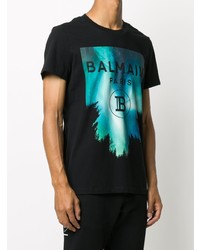 schwarzes bedrucktes T-Shirt mit einem Rundhalsausschnitt von Balmain