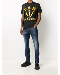 schwarzes bedrucktes T-Shirt mit einem Rundhalsausschnitt von DSQUARED2