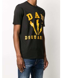 schwarzes bedrucktes T-Shirt mit einem Rundhalsausschnitt von DSQUARED2