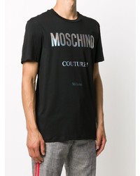 schwarzes bedrucktes T-Shirt mit einem Rundhalsausschnitt von Moschino