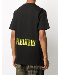 schwarzes bedrucktes T-Shirt mit einem Rundhalsausschnitt von Pleasures