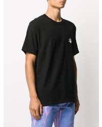 schwarzes bedrucktes T-Shirt mit einem Rundhalsausschnitt von Stussy