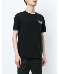 schwarzes bedrucktes T-Shirt mit einem Rundhalsausschnitt von Emporio Armani