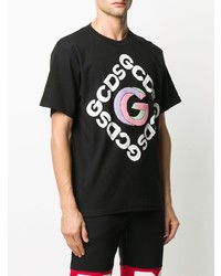 schwarzes bedrucktes T-Shirt mit einem Rundhalsausschnitt von Gcds