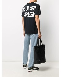 schwarzes bedrucktes T-Shirt mit einem Rundhalsausschnitt von True Religion