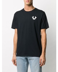 schwarzes bedrucktes T-Shirt mit einem Rundhalsausschnitt von True Religion