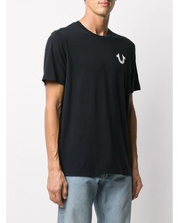 schwarzes bedrucktes T-Shirt mit einem Rundhalsausschnitt von True Religion