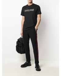 schwarzes bedrucktes T-Shirt mit einem Rundhalsausschnitt von Roberto Cavalli