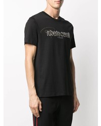 schwarzes bedrucktes T-Shirt mit einem Rundhalsausschnitt von Roberto Cavalli