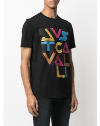 schwarzes bedrucktes T-Shirt mit einem Rundhalsausschnitt von Just Cavalli