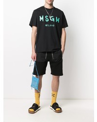 schwarzes bedrucktes T-Shirt mit einem Rundhalsausschnitt von MSGM