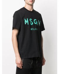 schwarzes bedrucktes T-Shirt mit einem Rundhalsausschnitt von MSGM