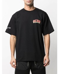 schwarzes bedrucktes T-Shirt mit einem Rundhalsausschnitt von Gcds