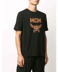 schwarzes bedrucktes T-Shirt mit einem Rundhalsausschnitt von MCM