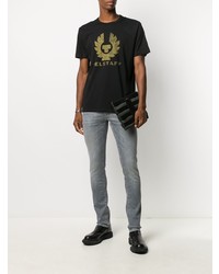 schwarzes bedrucktes T-Shirt mit einem Rundhalsausschnitt von Belstaff