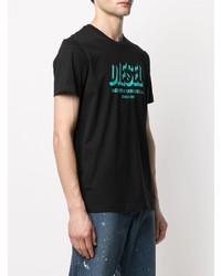 schwarzes bedrucktes T-Shirt mit einem Rundhalsausschnitt von Diesel