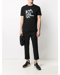 schwarzes bedrucktes T-Shirt mit einem Rundhalsausschnitt von Karl Lagerfeld