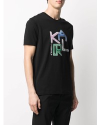 schwarzes bedrucktes T-Shirt mit einem Rundhalsausschnitt von Karl Lagerfeld