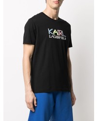 schwarzes bedrucktes T-Shirt mit einem Rundhalsausschnitt von Karl Lagerfeld