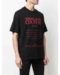 schwarzes bedrucktes T-Shirt mit einem Rundhalsausschnitt von VERSACE JEANS COUTURE